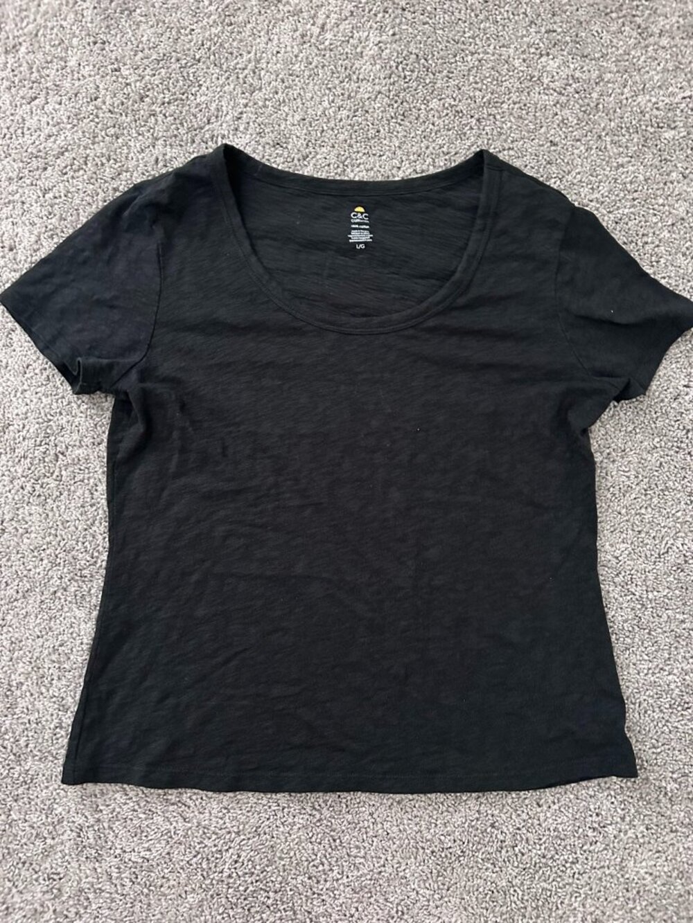 C&C California Cotton Black Short Sleeve Scoop Neck T-Shirt Large